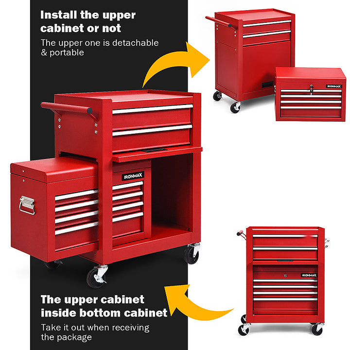 Costway 6-Drawer Rolling Tool Chest Storage Cabinet w/Riser - Red_6