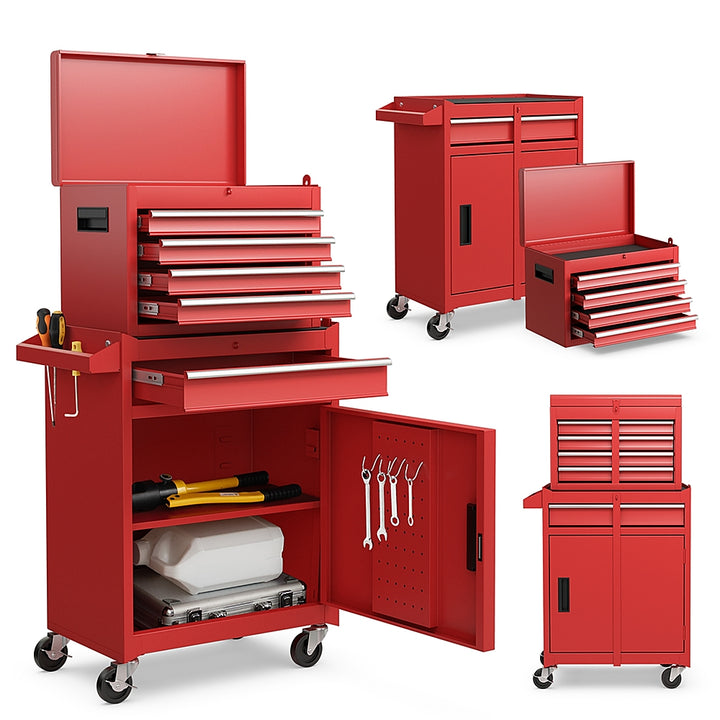 Costway 5-Drawer Rolling Tool Chest Cabinet Metal Tool Storage Box Lockable with Wheels - Red_0