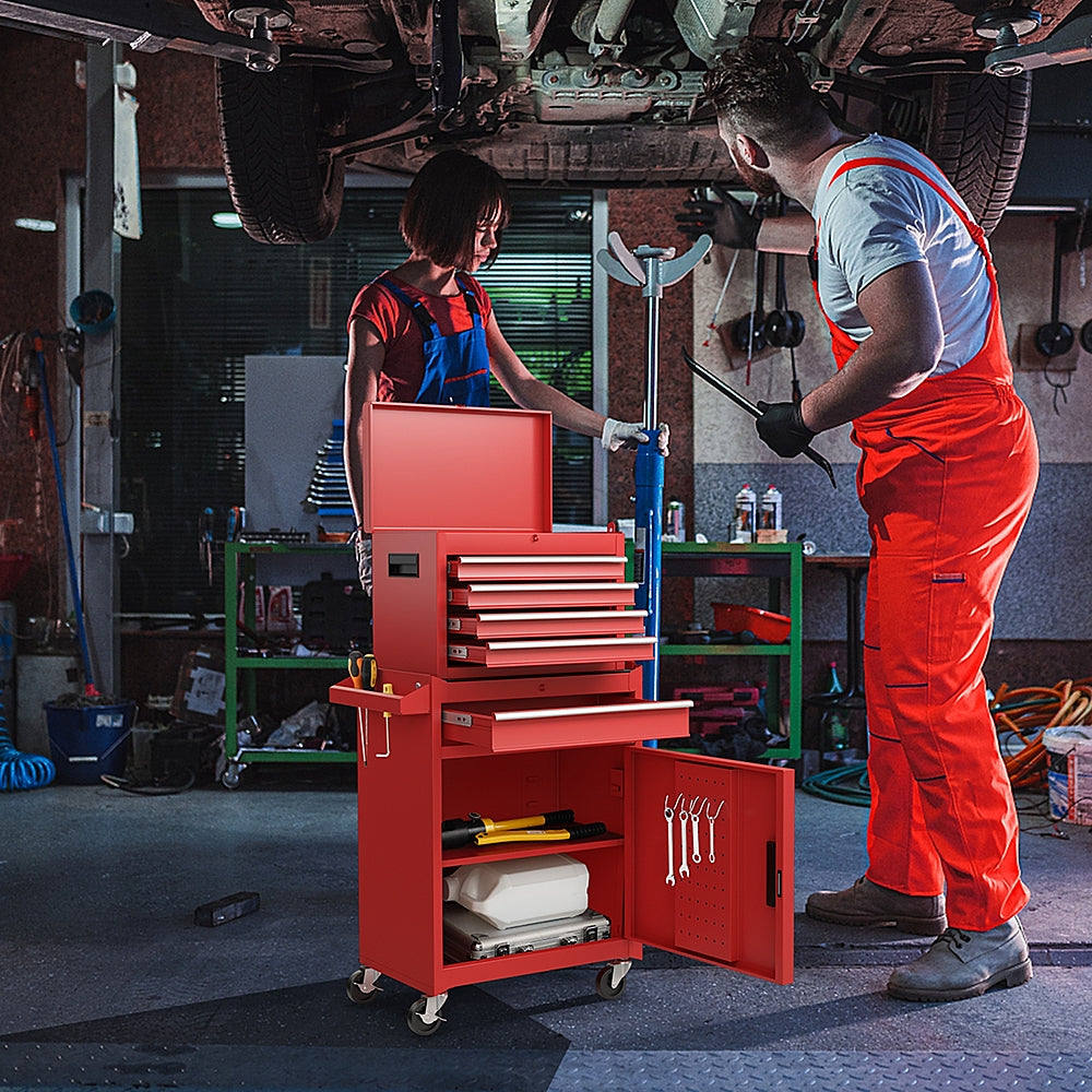 Costway 5-Drawer Rolling Tool Chest Cabinet Metal Tool Storage Box Lockable with Wheels - Red_1