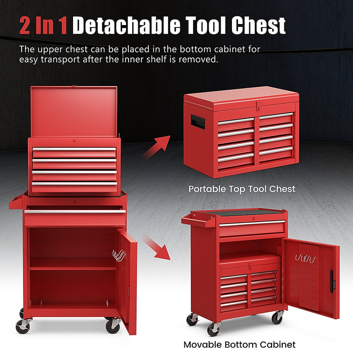 Costway 5-Drawer Rolling Tool Chest Cabinet Metal Tool Storage Box Lockable with Wheels - Red_3