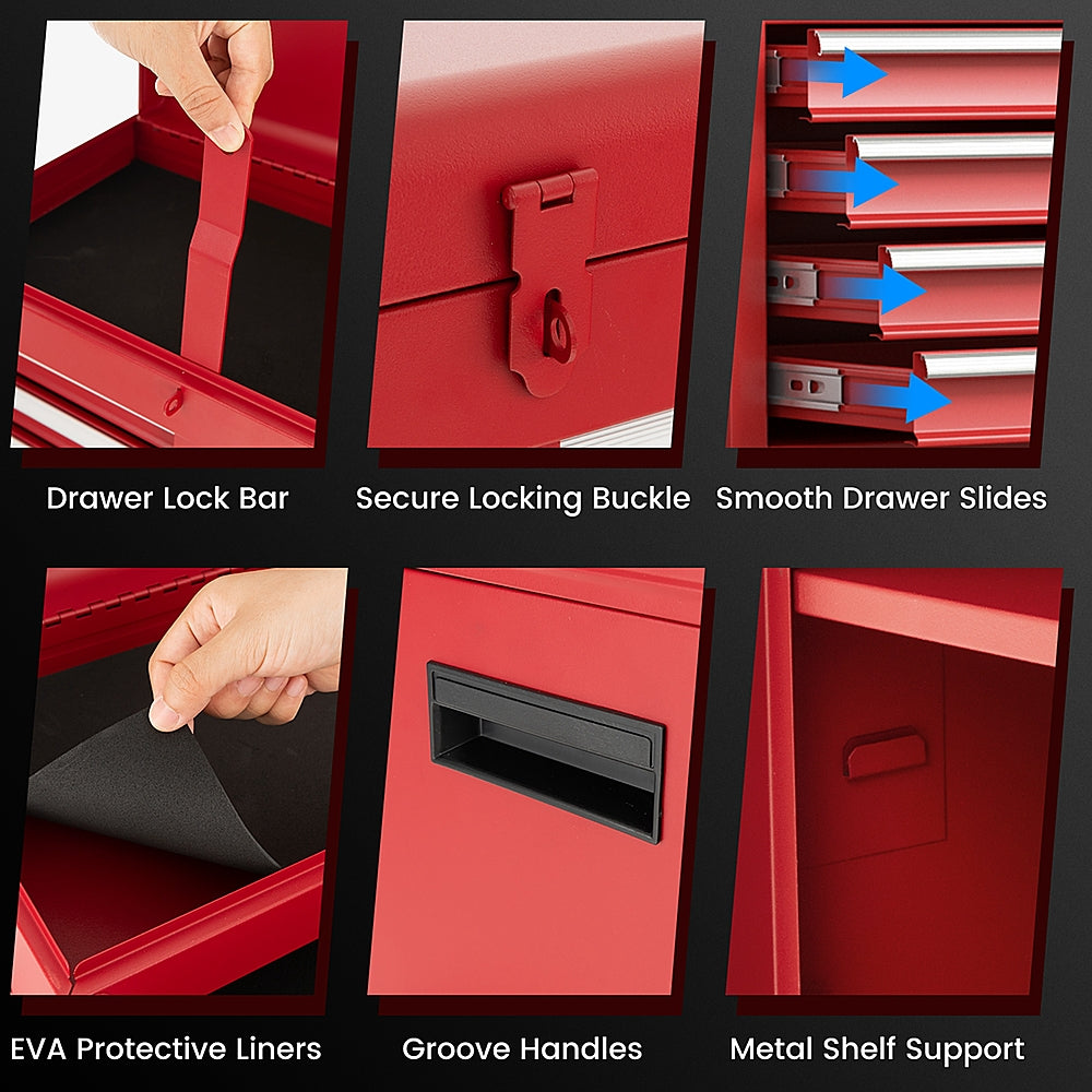 Costway 5-Drawer Rolling Tool Chest Cabinet Metal Tool Storage Box Lockable with Wheels - Red_5