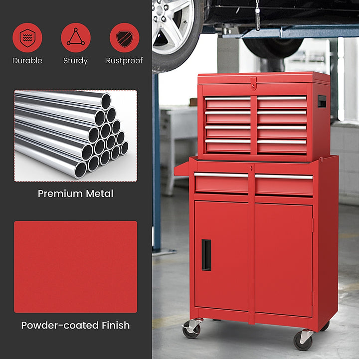 Costway 5-Drawer Rolling Tool Chest Cabinet Metal Tool Storage Box Lockable with Wheels - Red_6