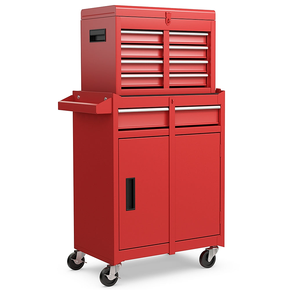 Costway 5-Drawer Rolling Tool Chest Cabinet Metal Tool Storage Box Lockable with Wheels - Red_9