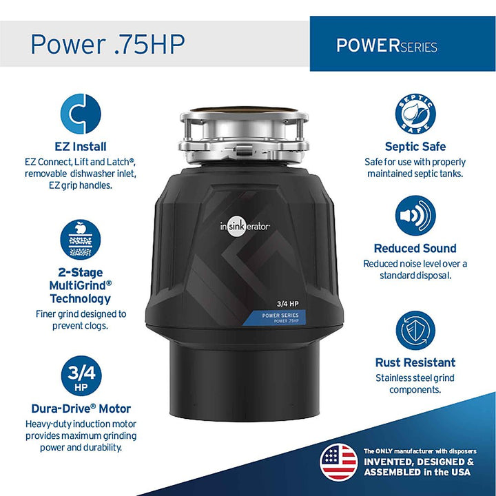 InSinkerator - Power Series 3/4 HP Continuous Feed Garbage Disposal without Power Cord - Black - Black_3