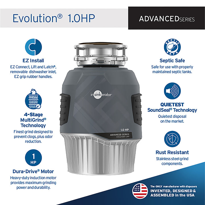 InSinkerator - Evolution Series 1 HP Continuous Feed Garbage Disposal without Power Cord - Gray - Gray_2