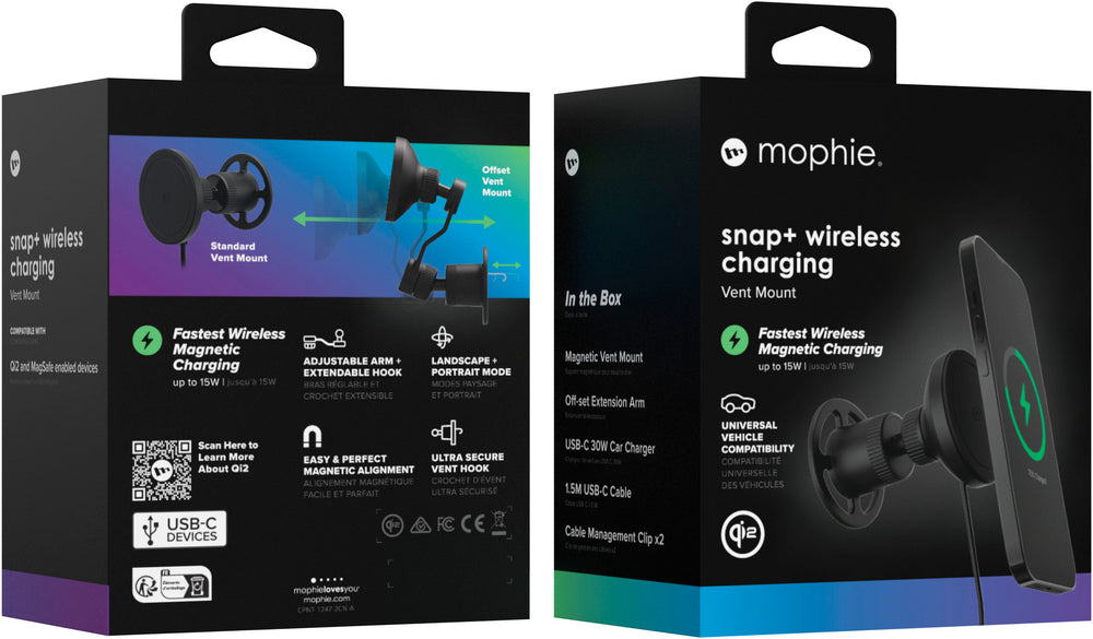 mophie - snap+ wireless car vent mount Black - Black_1