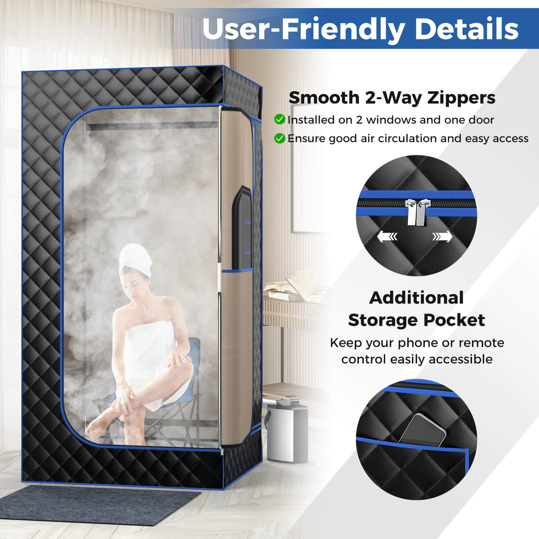 Costway - Portable Steam Sauna for Home Full Body Sauna Box with 3L Steam Generator - Black_6