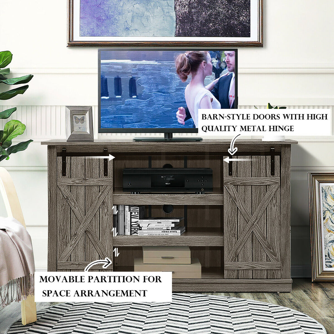 Costway - Sliding Barn TV Stand Console Table for TV's Up to 60'' Entertainment Center Grey - Gray_8