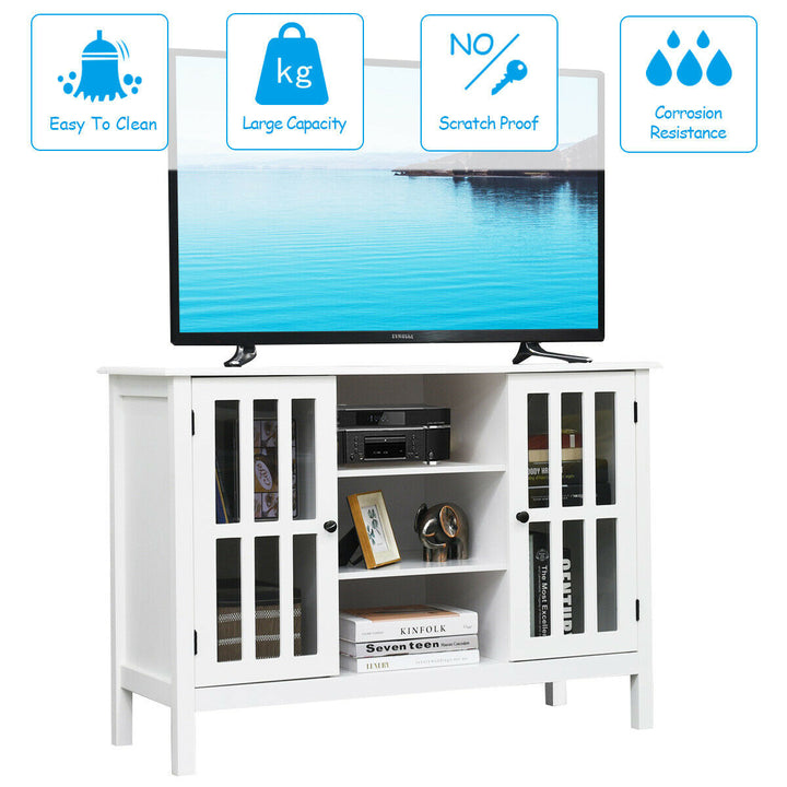 Costway - Wood TV Stand Entertainment Media Center Console for TV up to 50'' White - White_6