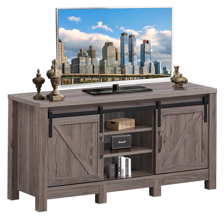 Costway - TV Stand Sliding Barn Door Entertainment Center for TV's up to 55'' with Storage - Deep Taupe_0