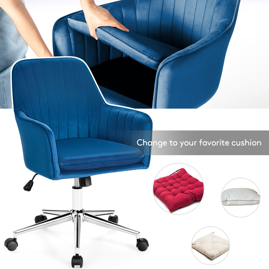 Costway - Velvet Accent Office Armchair Adjustable Swivel Removable Cushion - Blue_7