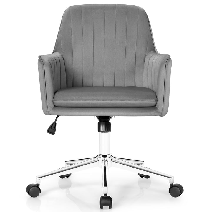 Costway - Velvet Accent Office Armchair Adjustable Swivel Removable Cushion - Gray_9