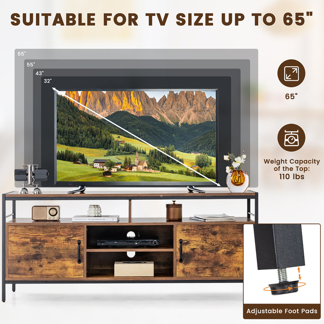 Costway - Industrial TV Stand for TVs up to 65'' Media Center w/ Cabinets & Adjustable Shelf - Rustic Brown_5