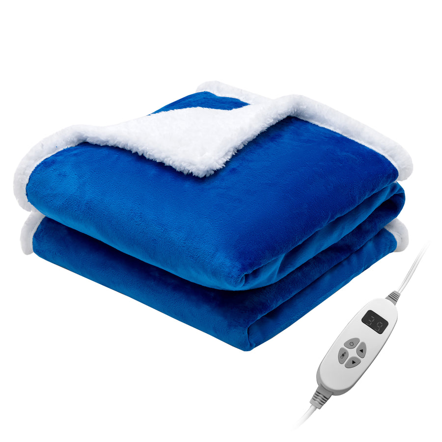 Costway - 50'' x 60'' Heated Blanket Throw Reversible Flannel & Sherpa Blanket - Blue_0