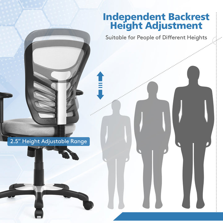 Costway - Mesh Office Chair 3-Paddle Computer Desk Chair with Adjustable Seat - Gray_5