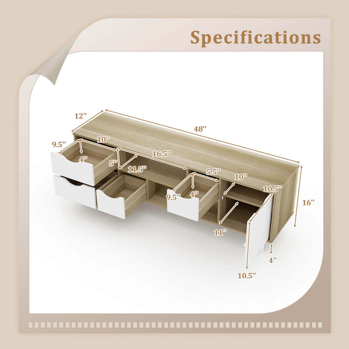 Costway - TV Stand for TVs up to 55" with Storage 4 Drawers & 2 Open Shelves for Bedroom - Oak_2