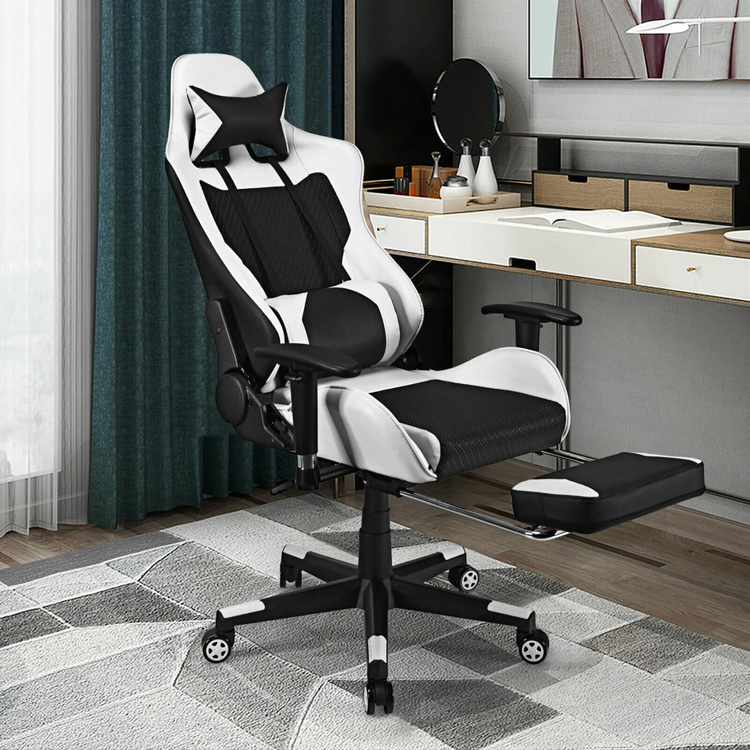 Costway - Massage Gaming Chair Reclining Office Chair with Footrest - White_3