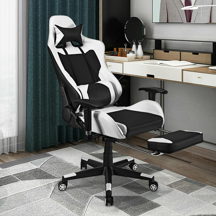 Costway - Massage Gaming Chair Reclining Office Chair with Footrest - White_3