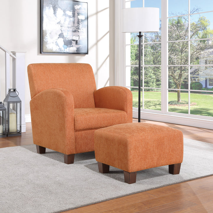 OSP Home Furnishings - Aiden Chair & Ottoman Herringbone - Orange_4