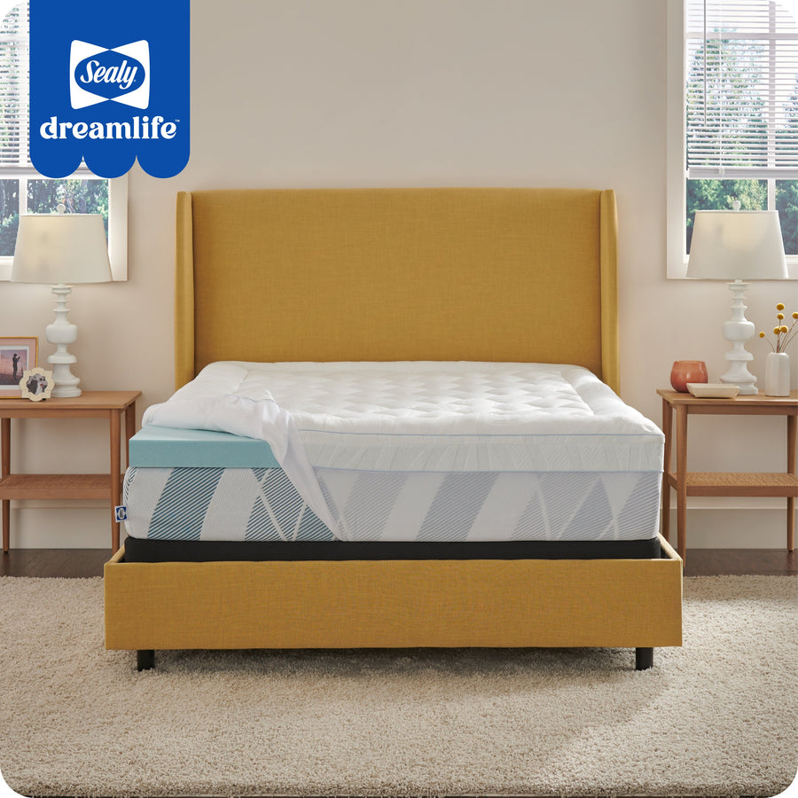 Sealy - Sealy® Dreamlife™ 3” Gel Memory Foam Mattress Topper + 1” Quilted Cooling Cover, Full - Blue_0