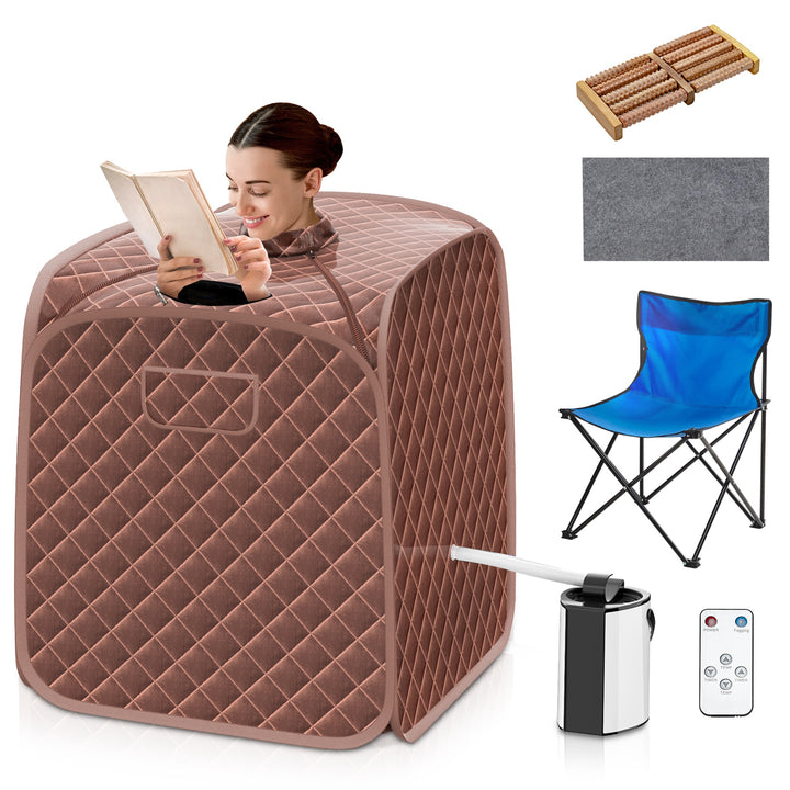 Costway - Portable Steam Sauna Brown - Coffee_0