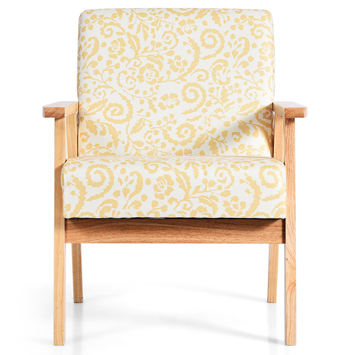 Costway - Accent Armchair Upholstered Chair Home Office with Wooden Frame (2pc) - Yellow_6