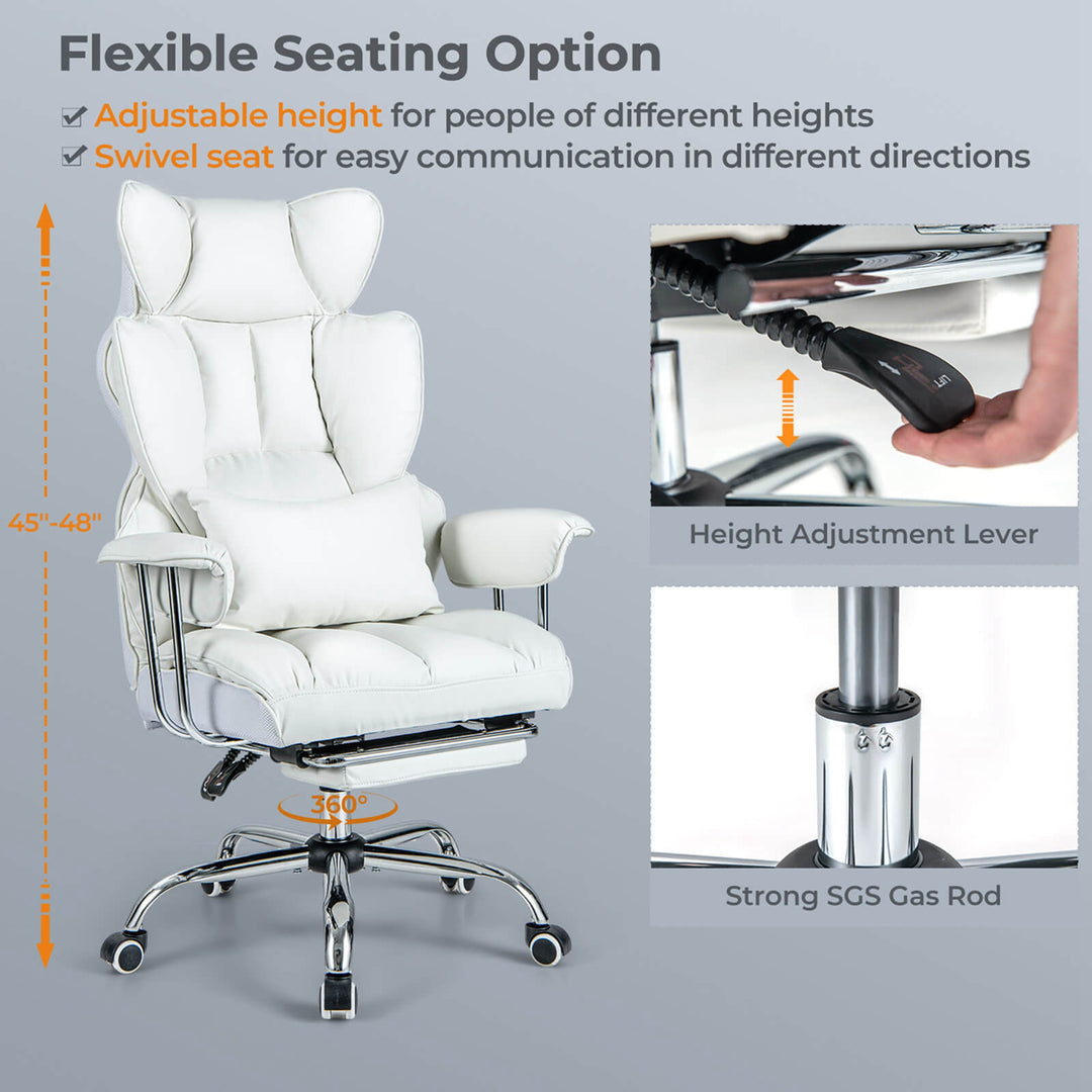 Costway - Office Desk Chair Big and Tall Executive Office Chair with Footrest Lumbar Support - White_8