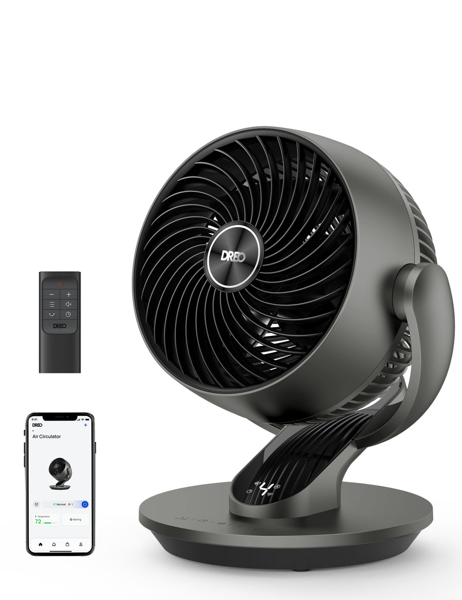 Dreo - Smart Desk Fan,Powerful 70 ft Whole Room Air Circulator Fan, 120°+90°oscillating fans with Voice Control,12H Timer - Gray_0