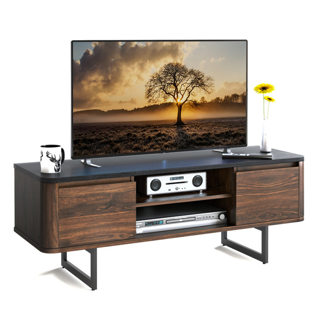 Costway - TV Stand Entertainment Media Console w/ 2 Cabinets & Adjustable Shelf - Walnut/Brown_0