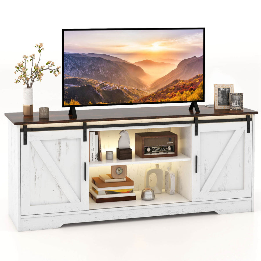 Costway - TV Stand for 65” TVs with LED Lights Adjustable Brightness Human Induction - Brushed White_0