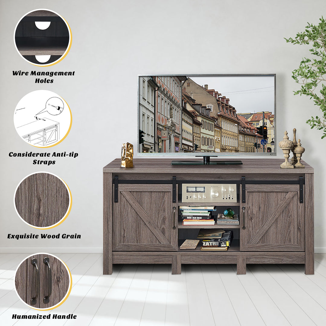 Costway - TV Stand Sliding Barn Door Entertainment Center for TV's up to 55'' with Storage - Deep Taupe_9