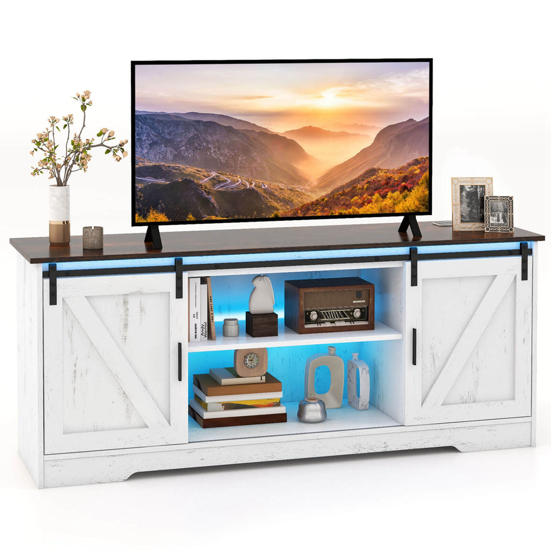 Costway - TV Stand for 65” TVs with LED Lights Adjustable Brightness Human Induction - Brushed White_10