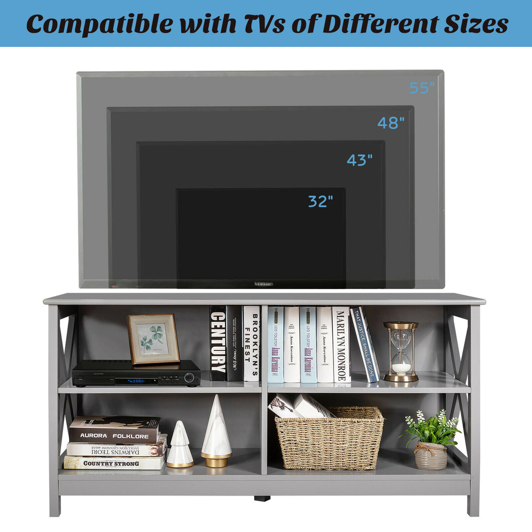 Costway - TV Stand Entertainment Media Center for TV's up to 55'' w/ Storage Shelves Gray - Gray_7