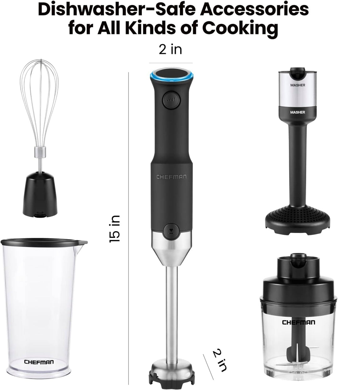 Chefman Cordless 5-in-1 Immersion Blender Set, Ice Crushing, Masher, Whisk, Chopper, Stainless Steel - Black_11