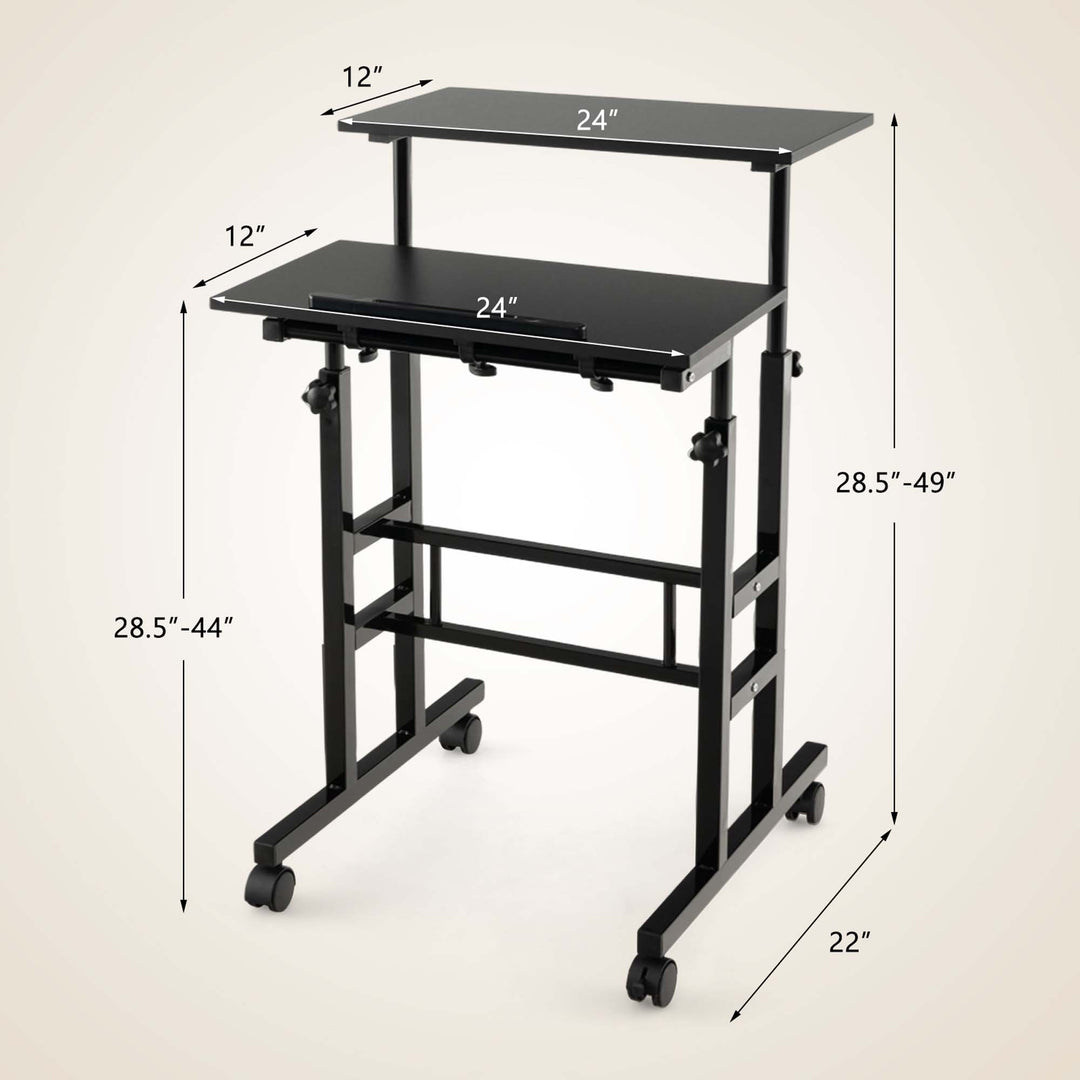 Costway - Mobile Standing Desk Rolling Adjustable Laptop Cart Home Office - Black_2