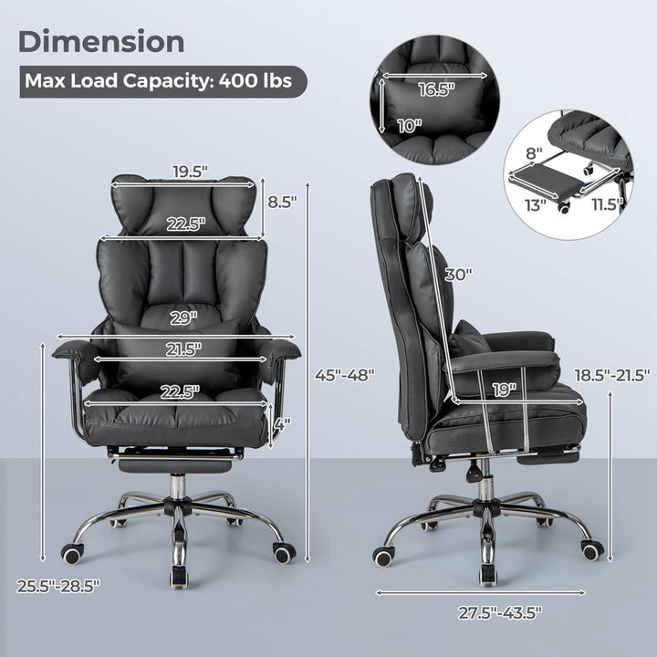 Costway - Office Desk Chair Big and Tall Executive Office Chair with Footrest Lumbar Support - Gray_2