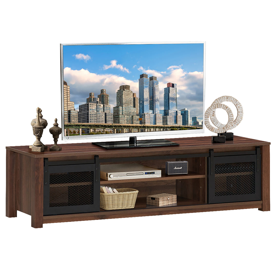 Costway - TV Stand Entertainment Center for TV's up to 65'' with Sliding Mesh Doors Walnut - Walnut_0