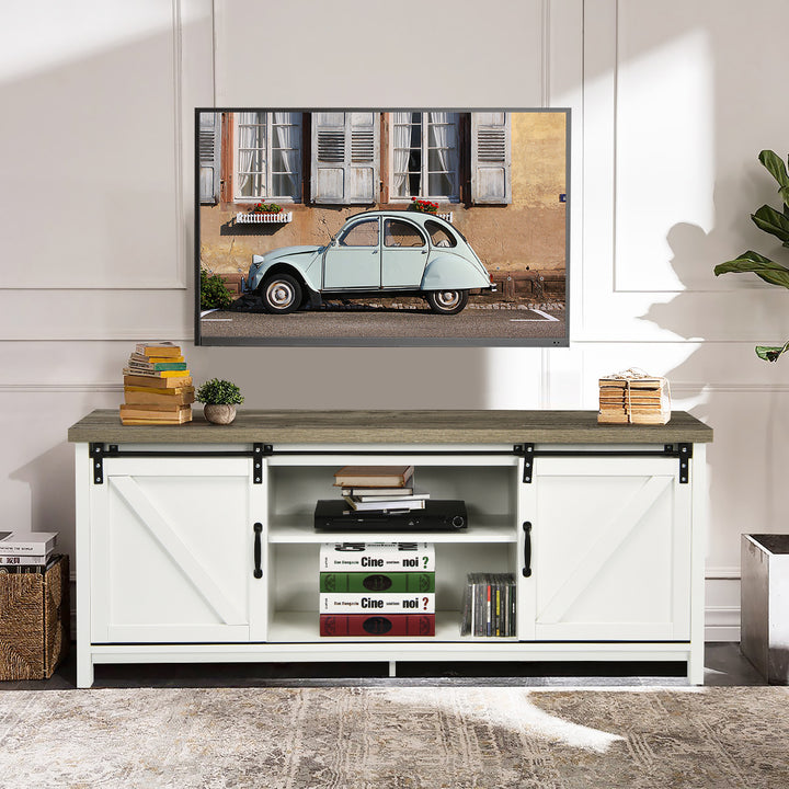 Costway - TV Stand Media Center Console Cabinet Sliding Barn Door for TV's 60'' White - White_1