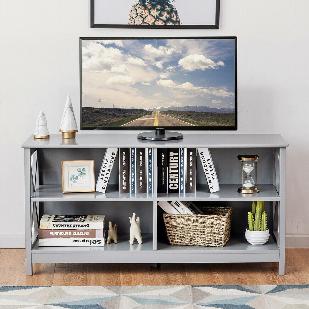 Costway - TV Stand Entertainment Media Center for TV's up to 55'' w/ Storage Shelves Gray - Gray_3