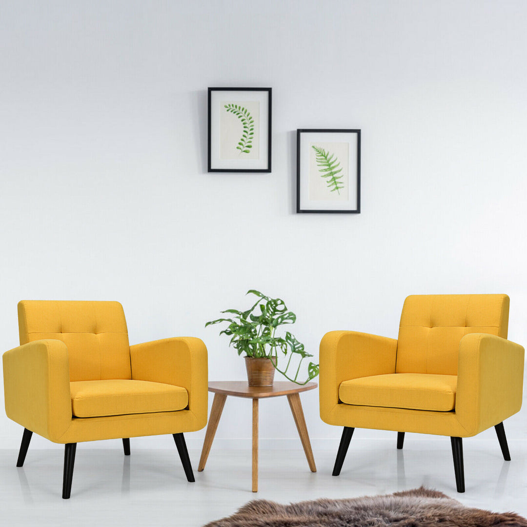 Costway - Accent Armchair Single Sofa Chair Home Office with Wooden Legs (2pc) - Yellow_1