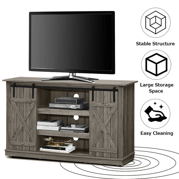 Costway - Sliding Barn TV Stand Console Table for TV's Up to 60'' Entertainment Center Grey - Gray_6