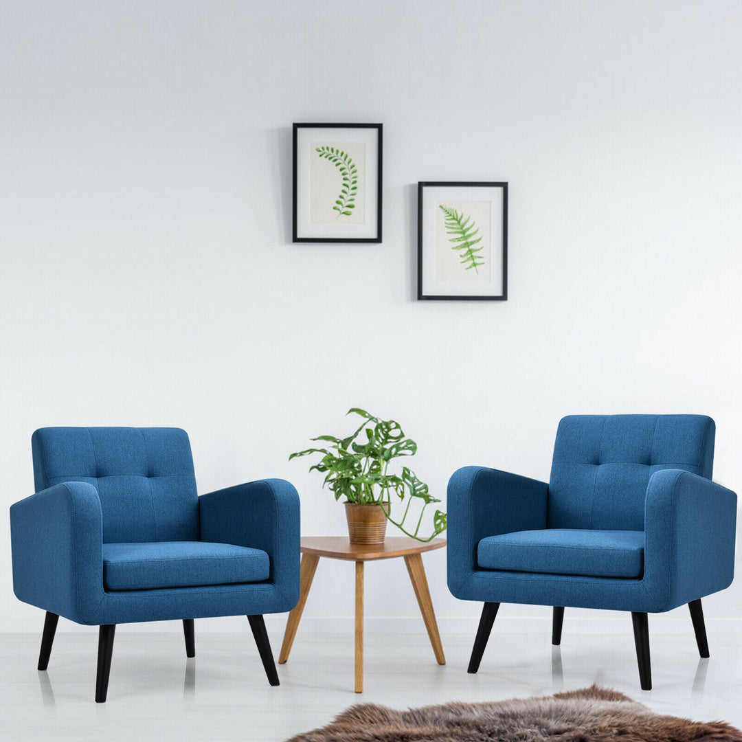 Costway - Accent Armchair Single Sofa Chair Home Office with Wooden Legs (2pc) - Blue_1