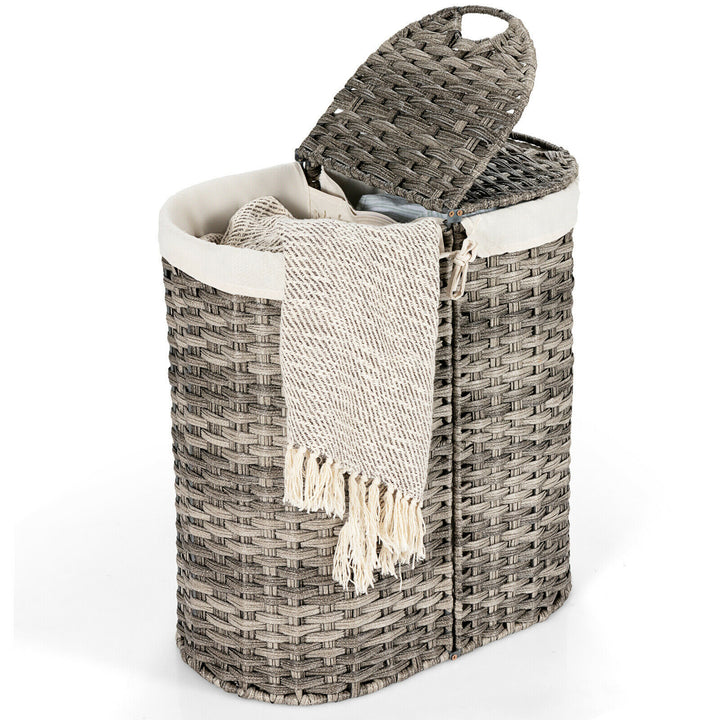 Costway Handwoven Laundry Hamper Laundry Basket w/2 Removable Liner Bags Grey - Grey_0