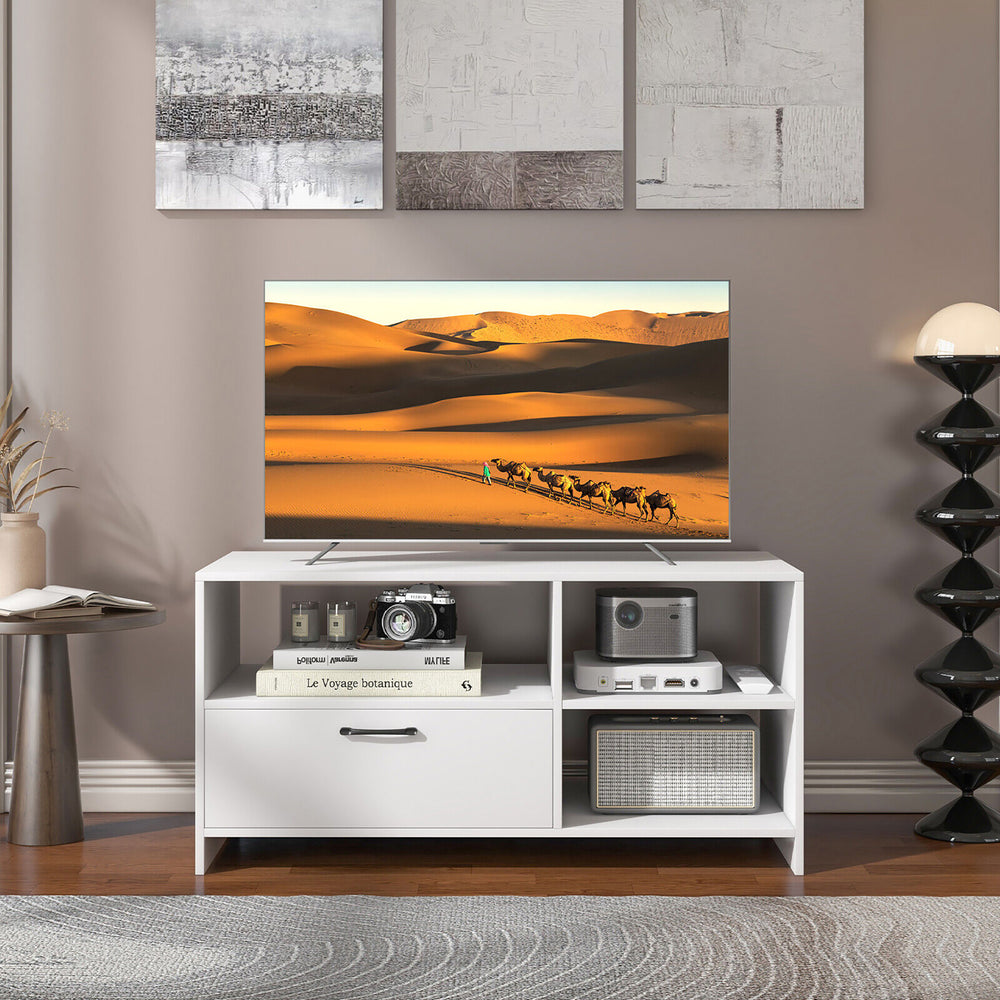 Costway - TV Stand Modern Media Console Table w/ Drawer & 3 Compartments for TVs up to 50'' - White_1