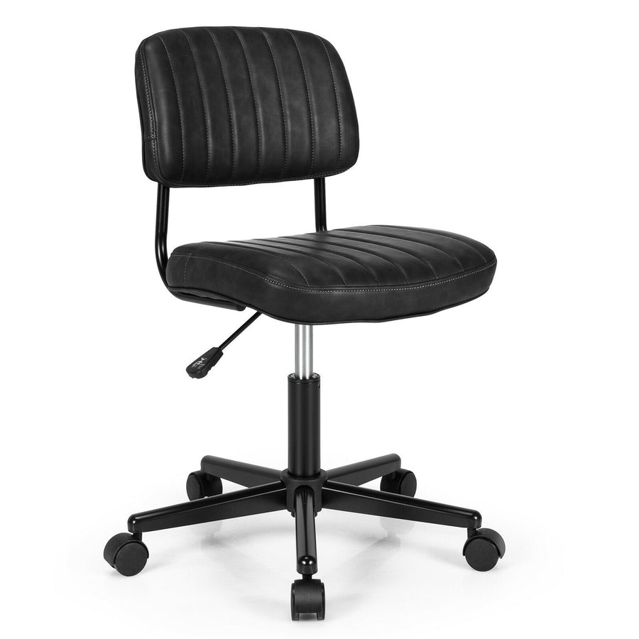 Costway - PU Leather Office Chair Adjustable Swivel Task Chair with Backrest - Black_0