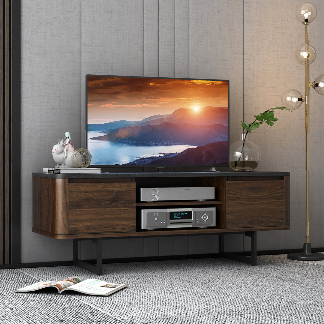 Costway - TV Stand Entertainment Media Console w/ 2 Cabinets & Adjustable Shelf - Walnut/Brown_1