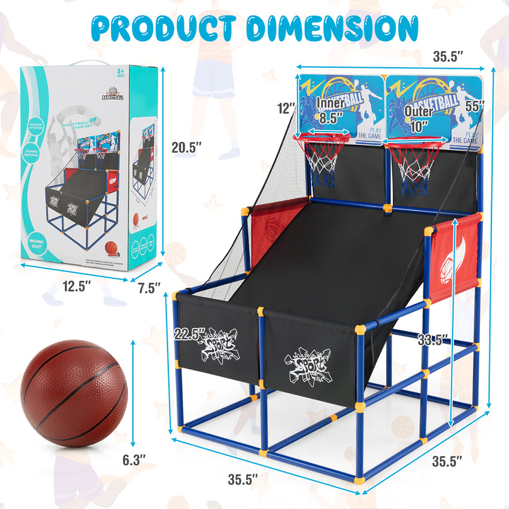 Costway - Kids Dual Shot Basketball Arcade Game w/4 Balls Pump Easy Quick Assembling Gift - Black/Blue/Red_2