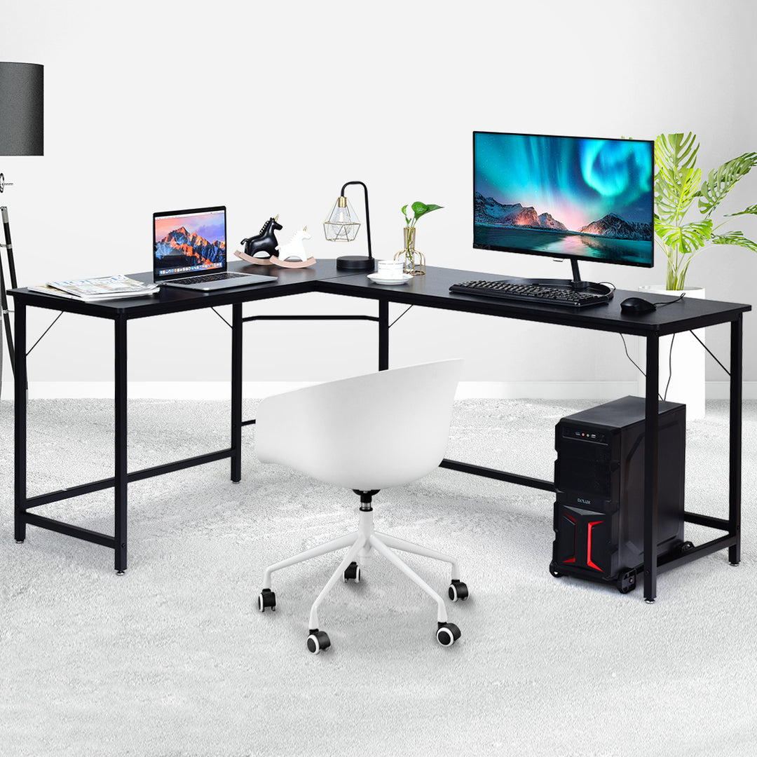 Costway - L-Shaped Computer Desk Corner Workstation Study Gaming Table Home Office - Black_1