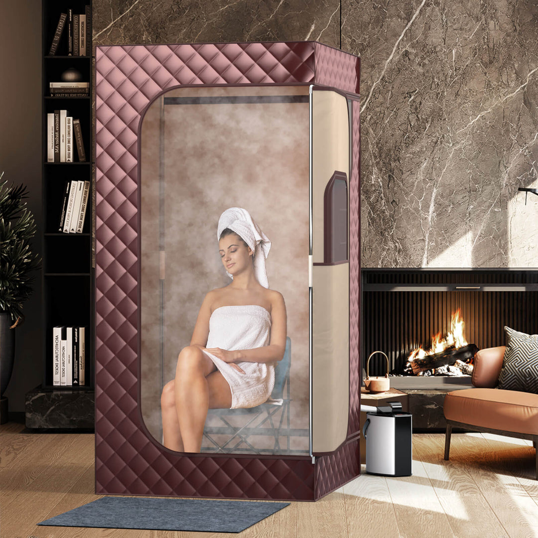 Costway - Portable Steam Sauna for Home Full Body Sauna Box with 3L Steam Generator - Brown_2