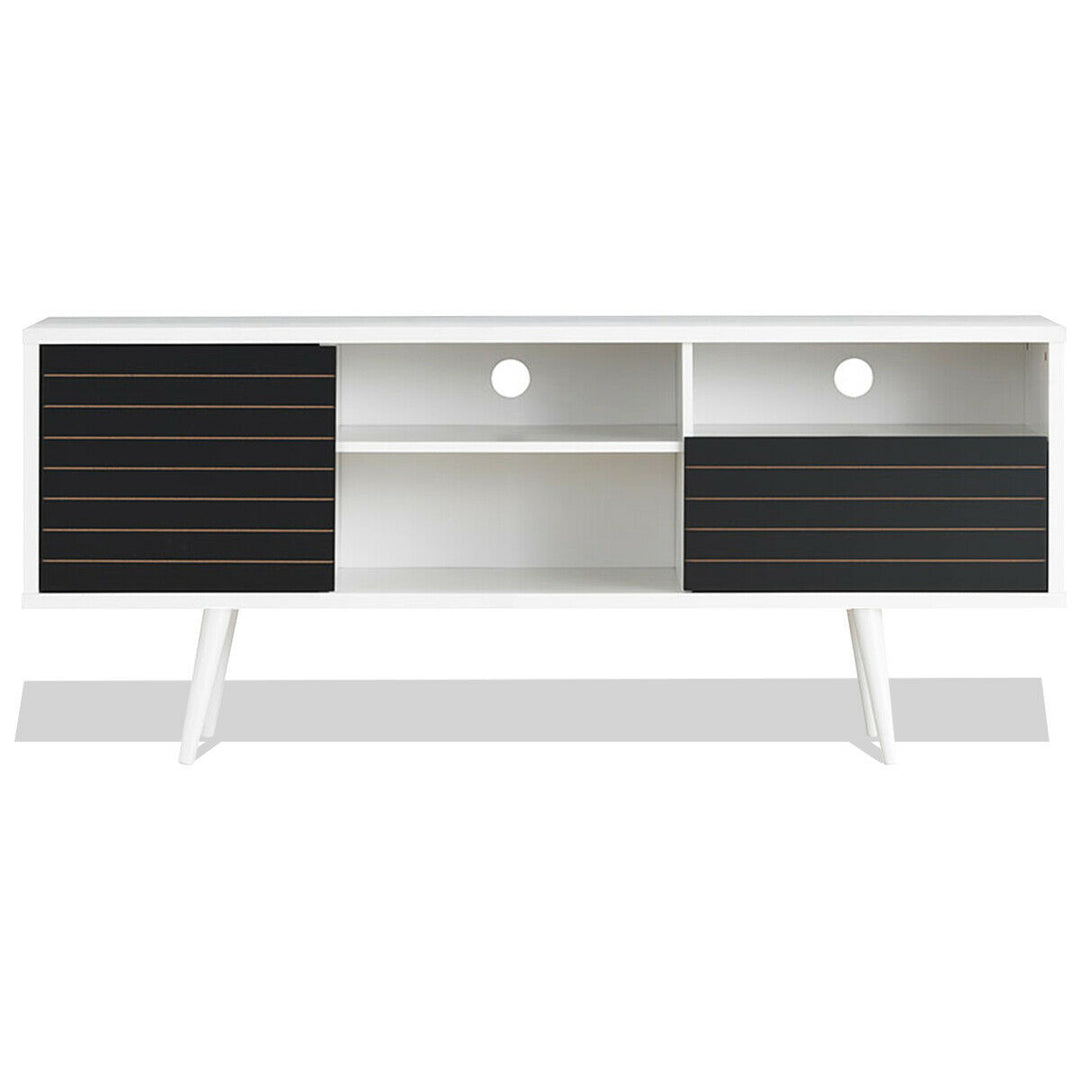 Costway - Modern TV Stand/Console Cabinet 3 Shelves Storage Drawer Splayed Leg Black/White - White/Black_9